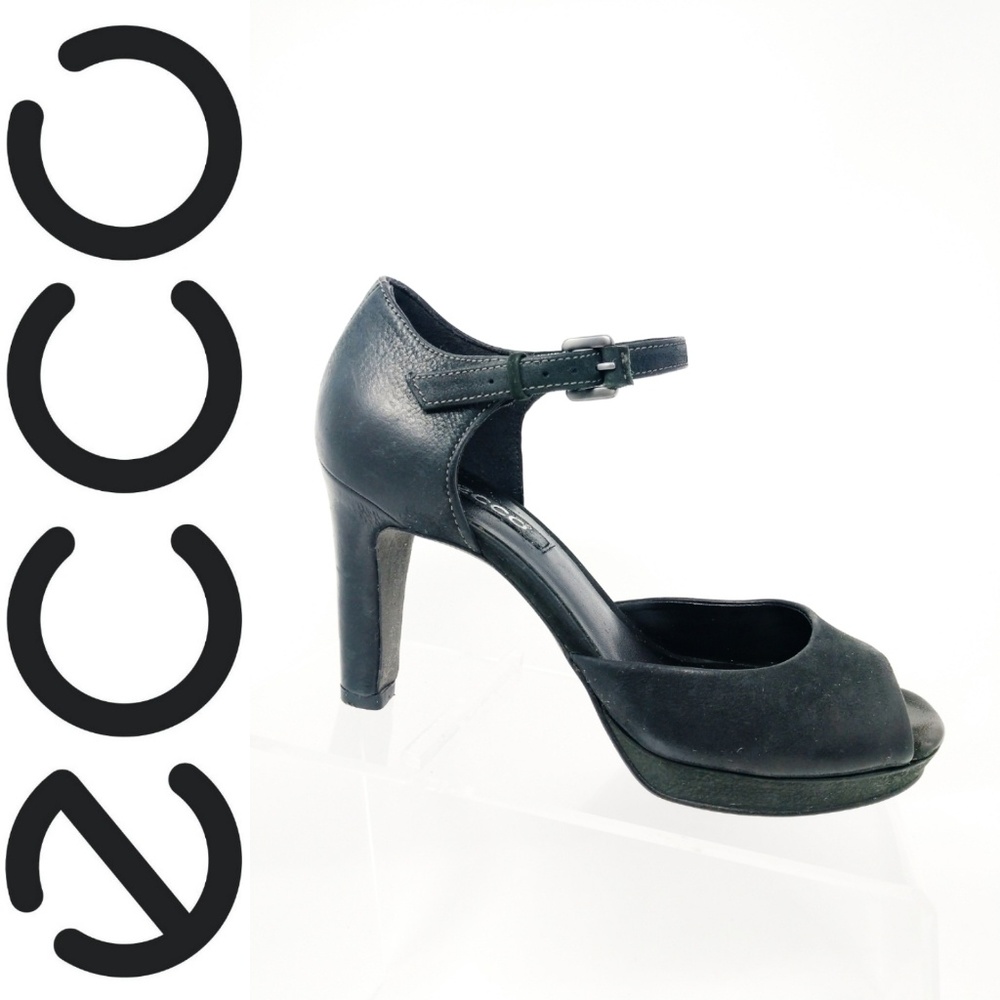 Womens 6.5 / 37 Ecco Black Peep Toe Platform heels